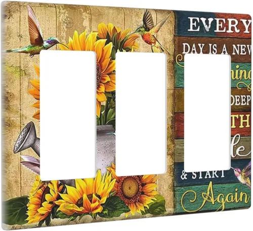 Miniatura 10 de Cubiertas Decorativas para Placas de Interruptor Diente de León Azul Rústico Citas Inspiradoras Casa de Campo Tablón de Madera Gris 1 Gang Cubierta