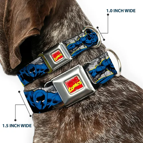 Miniatura 2 de Collar de perro hebilla de cinturón de seguridad Black Panther Poses Stacked Comics Grises Amarillo Azul Rojo 9 a 15 pulgadas 1.0 pulgadas de ancho