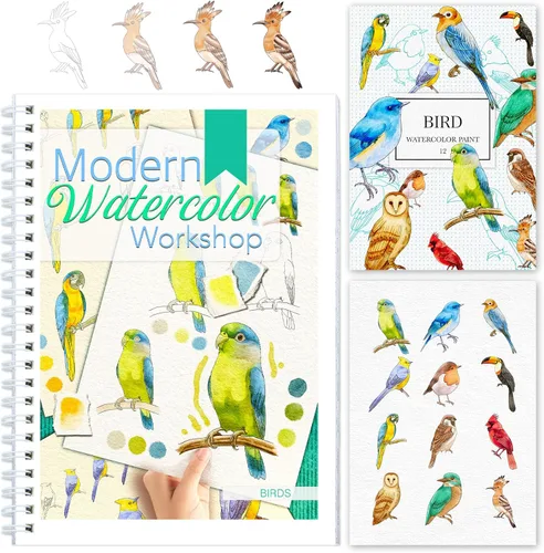 Miniatura 10 de Libro de trabajo de acuarela paso a paso – 12 páginas para colorear de acuarela – 100% algodón 300 gsm/140 lb papel de acuarela – Regalo
