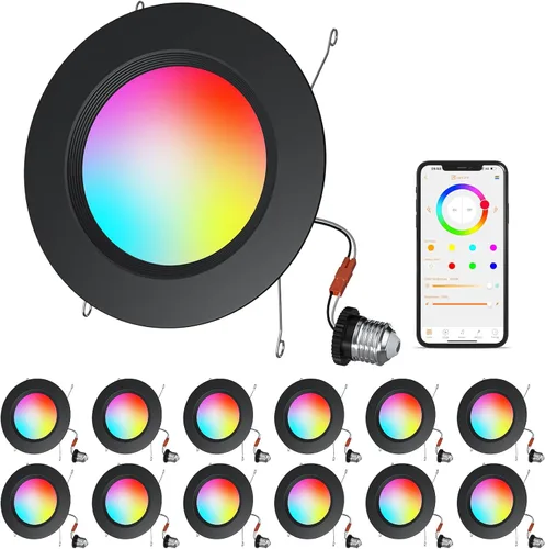 Miniatura 12 de Luces LED que cambian de color, paquete de 12 luces LED empotradas de 5/6 pulgadas, 13 W, 1050 lm, luces empotradas inteligentes, compatibles