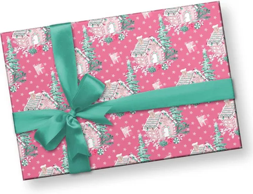 Miniatura 3 de Hermoso papel de regalo para casa de bastones de caramelo, rosa oscuro, rosa, grueso, papel de regalo de Navidad, turquesa, decoración navideña