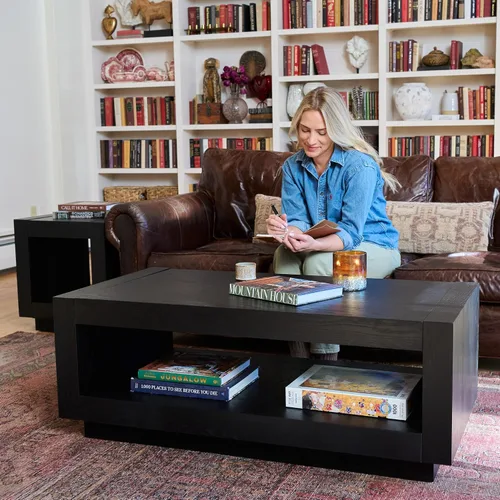 Miniatura 2 de Maven Lane Artemis Mesa de Café – Mesa Rectangular de 45 cm con Almacenamiento – Madera Sólida Negra – Ideal para Sala de Estar y Salón