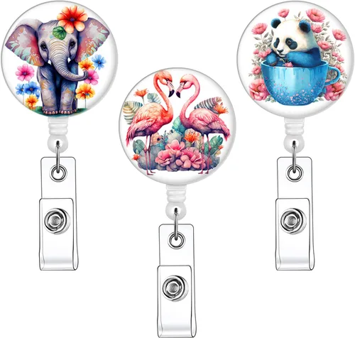 Miniatura 15 de Paquete de 3 Carretes para Insignias - Lindo Portainsignias Retráctil con Clip de ID para Accesorios de Enfermera para el Trabajo, Divertidos