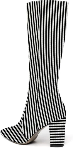 Miniatura 126 de AMBELIGHT Botas altas hasta la rodilla con cremallera y puntera puntiaguda para mujer, de patente sólida, tacón alto, 3.3 pulgadas