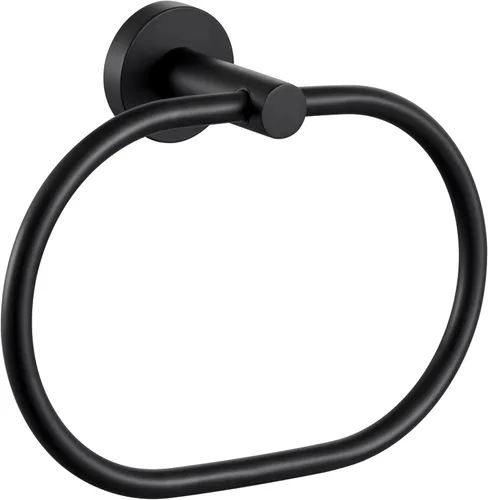 Miniatura 11 de APLusee Anillo de toalla de mano de oro negro, tenedor de toalla de mano de acero inoxidable para baño montado en la pared
