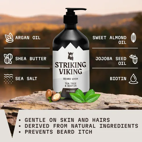 Miniatura 4 de Striking Viking Jabón para barba – 17 onzas, árbol de té natural y biotina – Champú para barba con aroma a colonia sin parabenos ni sulfatos