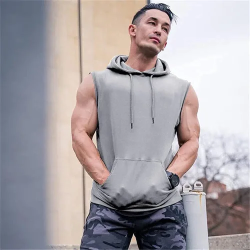 Miniatura 2 de OEAK Mens T Shirt Hooded Workout Tank Tops Sleeveless Hoodies Muscle Shirt Gym Training Blouse with Athletic Pockets