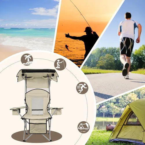 Miniatura 7 de BDL Silla de camping con toldo y sillas de playa plegables portátiles con refrigerador, respaldo de malla, portavasos y bolsillo para campamento