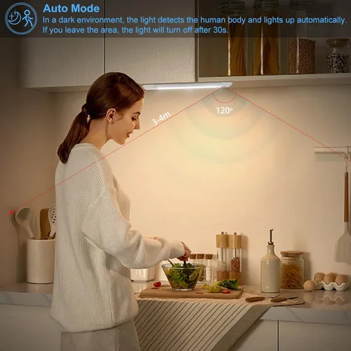 Miniatura 4 de BIGMONAT Luz nocturna LED con sensor de movimiento, luces inalámbricas recargables por USB para debajo del gabinete, barra de iluminación magnética