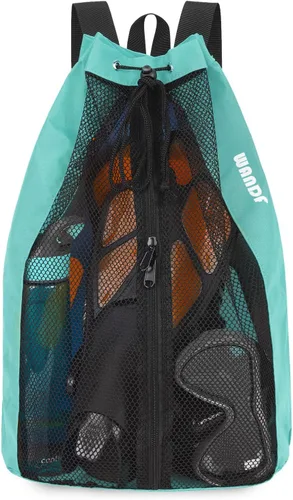 Miniatura 15 de WANDF Bolsa de Natación Mochila de Malla con Cordón Mochila de Playa para Natación, Gimnasio y Equipo de Entrenamiento Verde Fluorescente