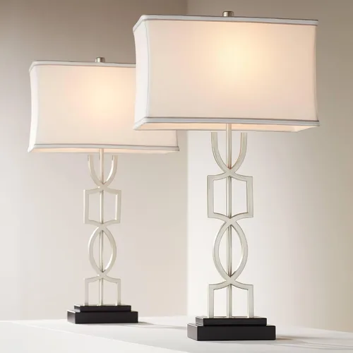 360 Lighting Evan - Juego de 2 lámparas de mesa modernas de 28 1/2 pulgadas de alto con puerto de carga USB, níquel cepillado, plateado, blanco,