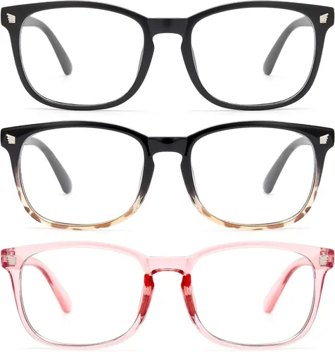 Miniatura 24 de Gaoye - Paquete de 3 anteojos de bloqueo de luz azul, falsos, cuadrados, de moda, anti rayos UV, para computadora, juegos, para mujeres/hombres
