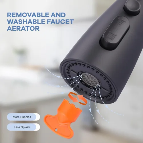 Miniatura 6 de WOWOW Cabezal de repuesto para grifo de cocina, color negro mate, boquilla de pulverización extraíble de 3 funciones con 9 adaptadores para grifo