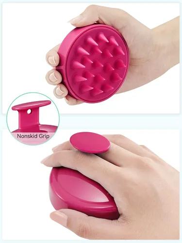 Miniatura 2 de HEETA Masajeador de cuero cabelludo para el crecimiento del cabello, cepillo de champú exfoliante de cuero cabelludo de silicona suave para Rojo