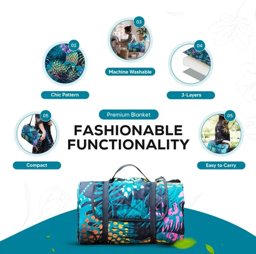 Miniatura 5 de RawRock Manta de picnic portátil para exteriores, grande para 6 adultos y resistente al agua, práctica bolsa para playa, campamento en la hierba, a