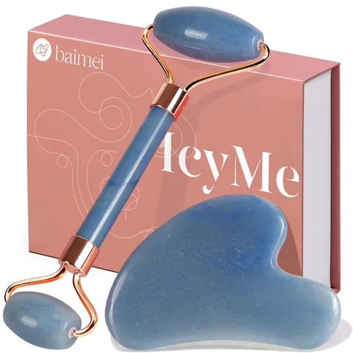 BAIMEI IcyMe - Rodillo facial de jade y Gua Sha, rodillo de belleza facial, herramientas para el cuidado de la piel, regalo de cuidado personal para