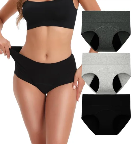 Miniatura 12 de INNERSY Ropa Interior para Período Menstrual para Mujeres, Antiderrames, de Cintura Alta, de Algodón, Pack de 3