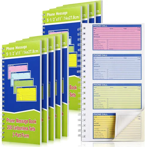 Sinmoe 10 cuadernos de mensajes para teléfono encuadernados en espiral con copia de carbono de 5-1/2 x 11 pulgadas, 2 partes coloridas sin carbono,