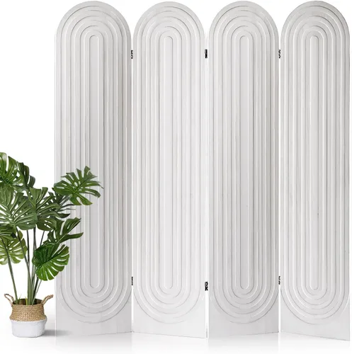 Miniatura 9 de Divisor de habitación de 4 paneles, pantalla de privacidad plegable arqueada de 66.9 pulgadas de alto, divisor de madera independiente
