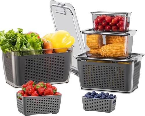 Miniatura 10 de LUXEAR Recipiente fresco, paquete de 3 recipientes para guardar productos, sin BPA, organizador de refrigerador para verduras, frutas y ensaladas