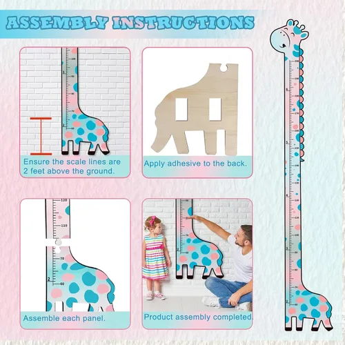 Miniatura 4 de Tabla de crecimiento de madera para niños, tabla de altura de jirafa para niños y niñas, tabla de medición para la altura de los niños