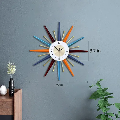 Miniatura 6 de FIELDY Reloj de pared grande de 22 pulgadas con estilo de mediados de siglo, diseño con forma de estrella, reloj sin tictac, funciona
