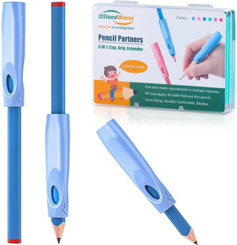 Agarre ergonómico para lápices, extensor y tapa 3 en 1, paquete de 6 compañeros de silicona para lápices de escritura a mano para niños y adultos