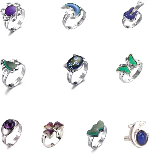 Anillos de estado de ánimo mixtos clásicos que cambian de temperatura color para amantes del estado de ánimo tamaño ajustable 10 piezas12 piezas30