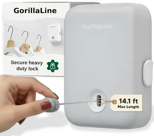 GorillaLine Tendedero retráctil, para interiores y exteriores, línea de ropa resistente montada en la pared, estante de secado que ahorra espacio