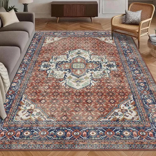 Miniatura 17 de Alfombra de Área Lavable 2'6'' x 8' Alfombra Persa Tradicional Vintage - Alfombra Plegable Desgastada Antideslizante Lavable a Máquina para Sala