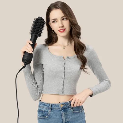 Miniatura 5 de AINA Cepillo de aire caliente, cepillo secador Volumizador de titanio 2 en 1 de 2.362 in, 3 ajustes de calor Flujo de aire ventilado de 360°