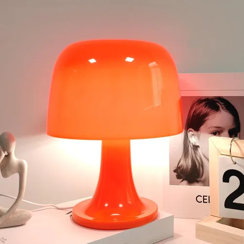 Lámpara de mesa de hongos, 3 colores de iluminación regulables, retro de mediados de siglo, moderna estética, funky luz nocturna para dormitorio,
