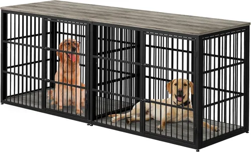 Miniatura 11 de Mueble de jaula para perros XXL de 48" con 3 puertas, jaula de madera combinada para mascotas, perrera resistente de interior para perros medianos a