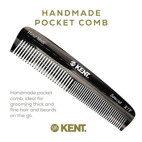 Miniatura 3 de Kent R7TG Peine de bolsillo de doble diente en grafito negro, peine pequeño de dientes finos/anchos para peinar el cabello, barba y bigote