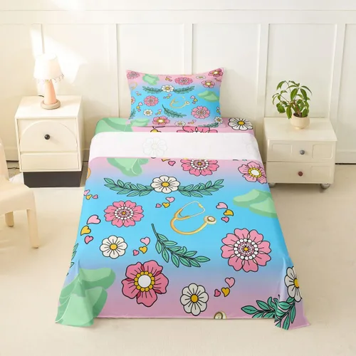 Miniatura 74 de Erosebridal Nurse Sheet Set Stethoscope Twin Sheets Set for Teen Boys,Colorful Medical Healthcare Heartbeat Syringe Fitted Sheet