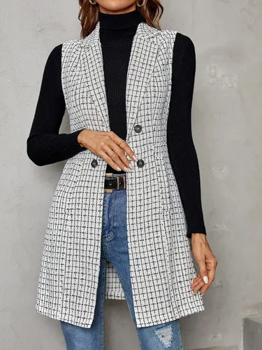 Miniatura 6 de Floerns Chaqueta de chaleco sin mangas con cuello de solapa para mujer con estampado a cuadros