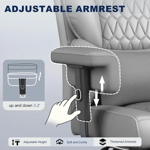 Miniatura 6 de Misolant Silla de oficina grande y alta con reposapiés, silla de escritorio ejecutiva de respaldo alto con reposabrazos de elevación ajustable, Gris