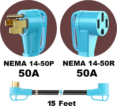Miniatura 2 de CircleCord Cable de extensión para caravana o automóvil eléctrico de 50 amperios y 15 pies, resistente calibre 6/3+8/1 STW con organizador de cables