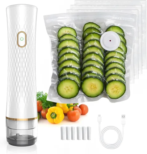 Sellador al Vacío para Alimentos – Mantiene los Alimentos Frescos hasta 10 Veces Más Tiempo, Inalámbrico y Recargable con Fuerte Succión para