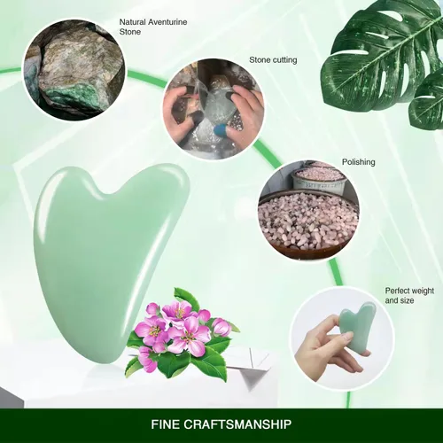 Miniatura 4 de Flagest Gua Sha Herramienta Facial - Masajeador de piedra de jade para terapia de acupuntura de spa - Guasha en forma de corazón para cara Verde
