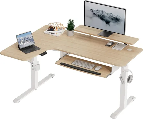 Miniatura 20 de EUREKA ERGONOMIC Escritorio eléctrico de pie en forma de L de 55 pulgadas, escritorio para juegos de computadora de altura ajustable con bandeja