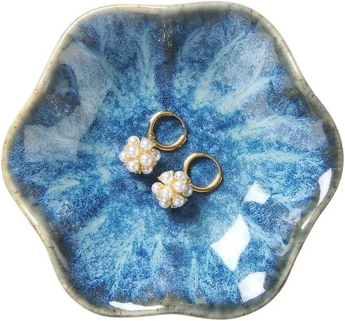 Miniatura 5 de 2 piezas de plato con forma de hoja de loto, cuenco pequeño para llaves, bandeja de cerámica para joyas, organizador de collares, aretes para mamá