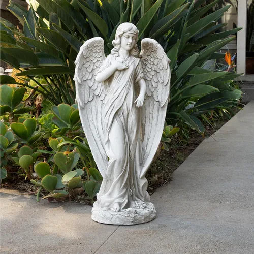 Miniatura 2 de Alpine Corporation 79 cm de alto Estatua de ángel para interior/exterior Arte de jardín Decoración, gris claro 31 pulgadas de alto - Ángel gris claro