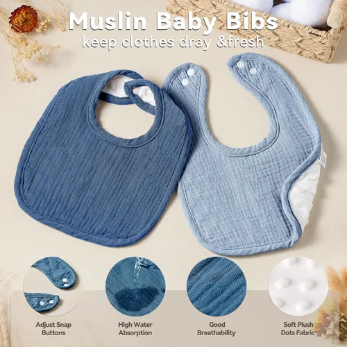 Miniatura 3 de Baberos de muselina para bebés para niños y niñas, baberos de algodón para babeo, baberos ajustables para recién nacidos para babeo y dentición