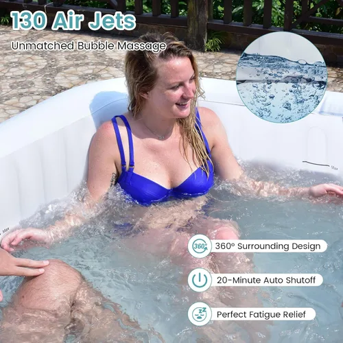 Miniatura 4 de Goplus Jacuzzi hinchable, piscina para 4-6 personas con 130 chorros de aire, bomba con calentador, cartuchos de filtro, cubierta aislada, tela