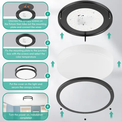 Miniatura 8 de Lámpara de techo empotrada negra, 30 W, 4000 lm, 5CCT, regulable, accesorio de lámpara de techo LED, 2700 K/3000 K/4000 K/5000 K/6500 K, ajustable