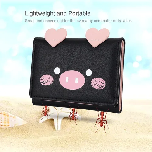 Miniatura 57 de CONISY Lindas carteras para mujer, de cuero con bloqueo RFID, pequeña cartera triple con ventana de identificación para niñas y mujeres
