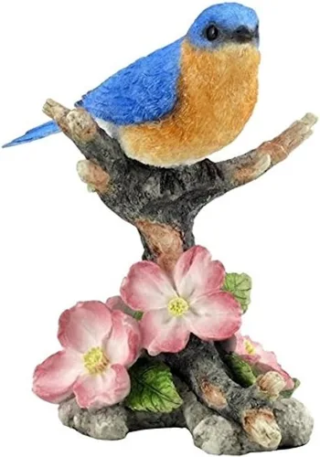 US Figura decorativa de 4.88 pulgadas, diseño de pájaro azul en rama con flores, color azul