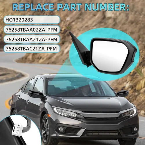 Miniatura 3 de KAKSEY Espejo eléctrico para puerta del lado del pasajero derecho compatible con Honda Civic Sedan Hatchback 2022 2023 2024 2025 con vidrio