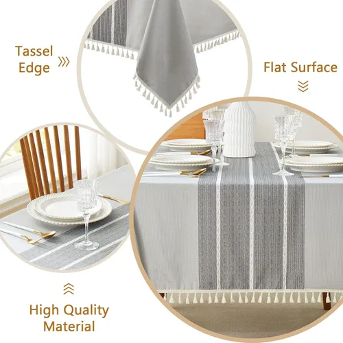 Miniatura 4 de Cosmine Mantel rectangular, mantel de poliéster de granja, mantel impreso lavable con borla, mantel decorativo oblonga para cocina, vacaciones